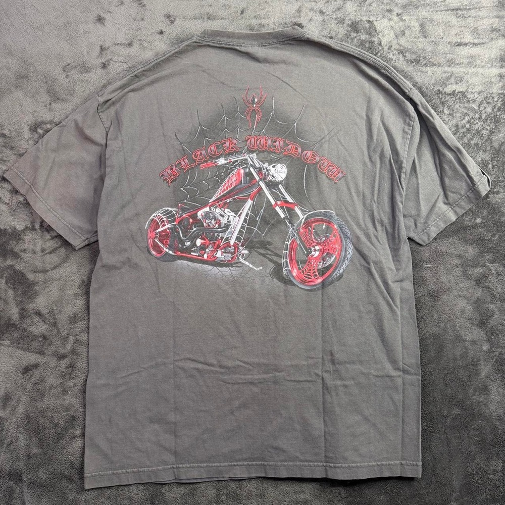 American Chopper Black Widow Tee Mens Size 2XL Grey Graphic Biker